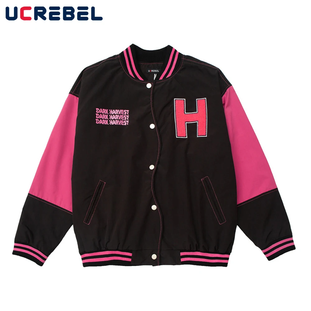 

Letter Embroidery Baseball Jacket Mens Autumn Casual Contrast Paneled Varsity Jacket Streetwear Loose Long Sleeve Outerwear Men
