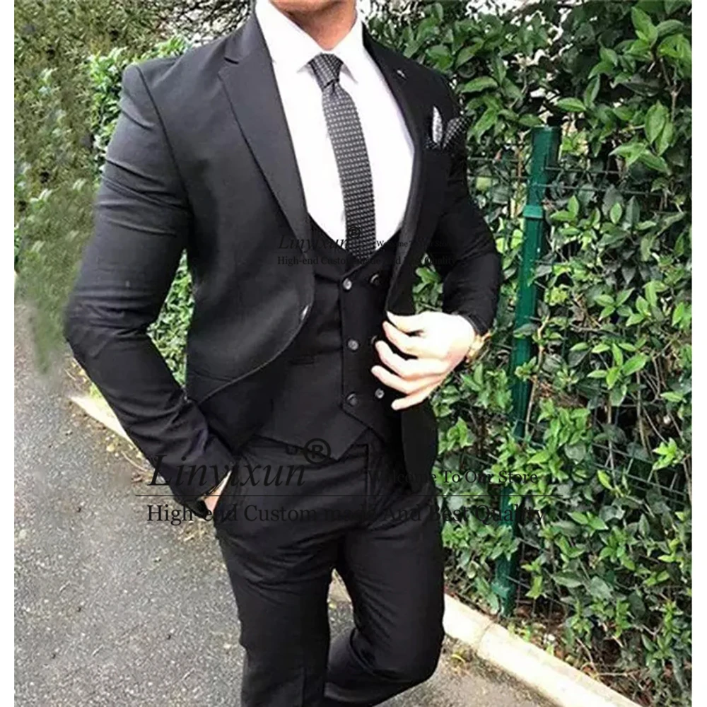 

Fashion Black Mens Suits Slim Fit Formal Business Blazer 3 Piece Jacket Vest Pants Set Wedding Groom Tuxedos Terno Masculino