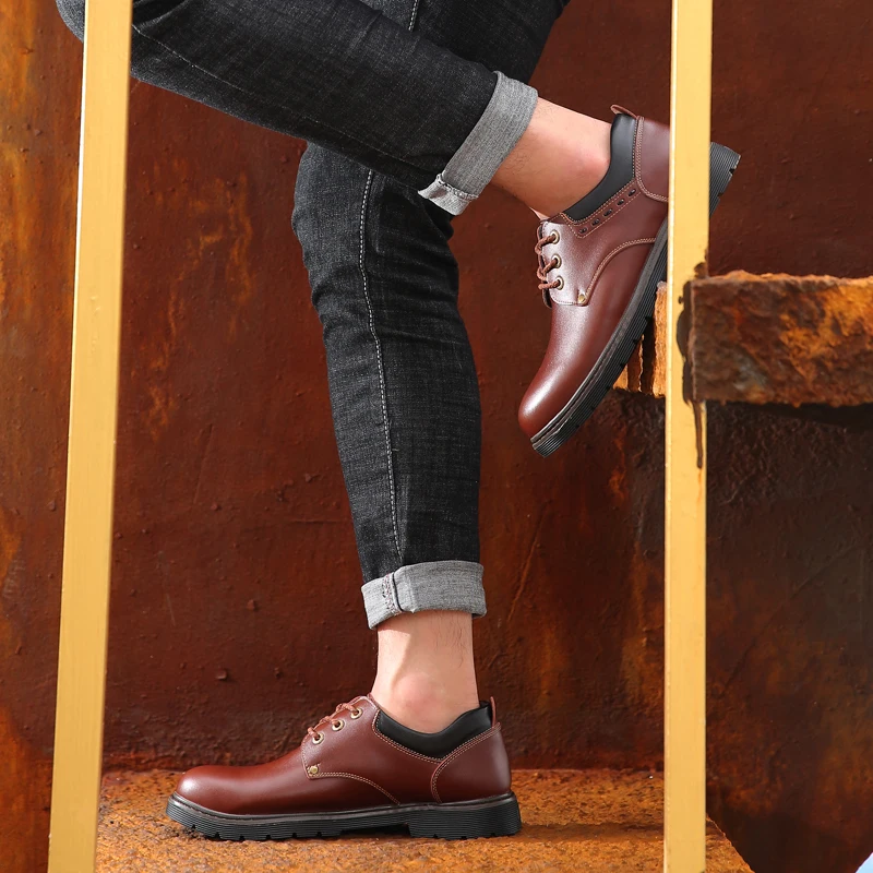 

fashion Italian Men Shoes Classic Men genuine Leather Shoes Men lace up Oxfords Designer Waterproof flats Outdoor Footwear
