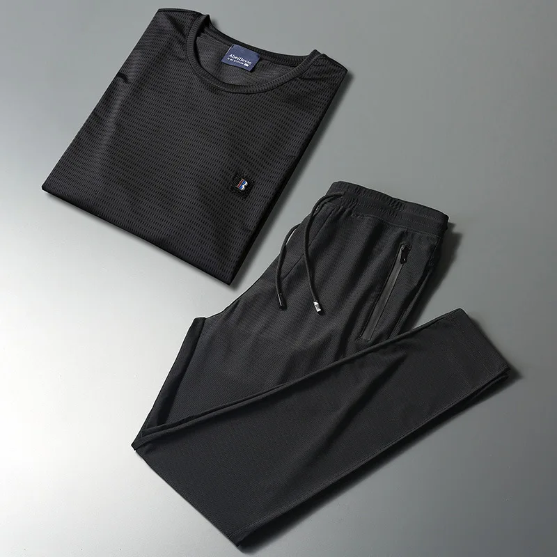 

Casual suit men's summer thin men's sports suit two piece net red fashion short sleeve ice silk sportswear