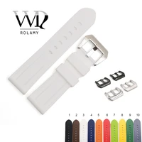 rolamy 22 24mm wholesale white black brown waterproof silicone rubber replacement watch band loops strap for panerai luminor