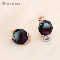 sz design new fashion big round imitation tourmaline dangle earrings for women wedding party jewelry 585 rose gold eardrop