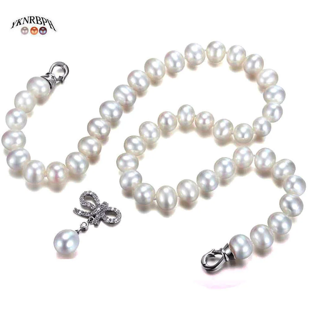 

YKNRBPH Women's S925 Sterling Silver Natural Pearl Necklace Classic Weddings Jewelry Chains