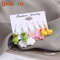 frog duck earrings set for women girls cartoon trendy animal drop earring white cloud cute bear dangle jewelry gift 5 pairsset