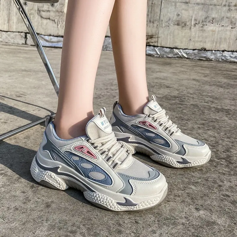 

Casual Shoes Woman Thick Bottom Fashion Sneakers Outdoor Damping Non Slip Jogging Shoes Lady Lace-up Comfortable Flats Shoes