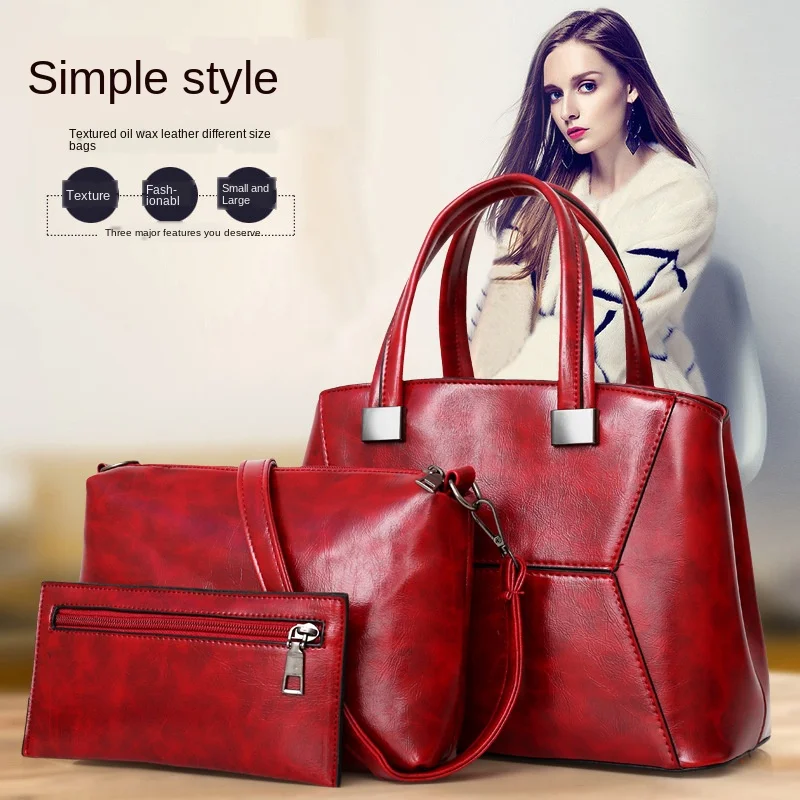 

2020 new PU women's bag splicing mother bag ladies handbag wax leather fashion shoulder messenger bag