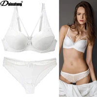 gathered sexy lace bra suit temperament breathable ladies underwear set fixed shoulder straps double breasted bra comfort