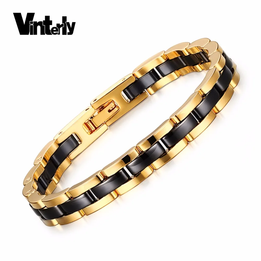 Браслет цепочка Vinterly для мужчин и женщин керамические браслеты черного золотого