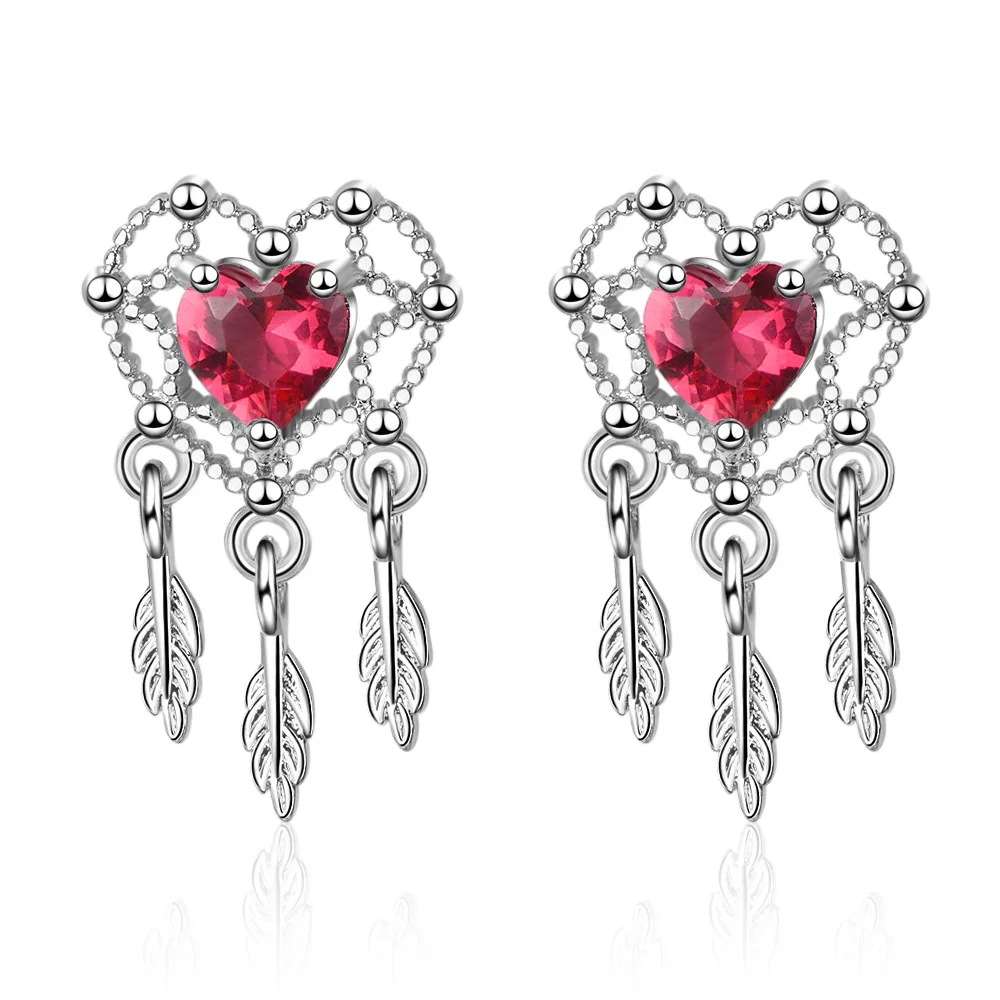 

CA-107 Heart-Shaped Dream Catcher Tassel Drop Earrings S925 Sterling Silver Needles Fashion Romantic Ear Jewelry For Women