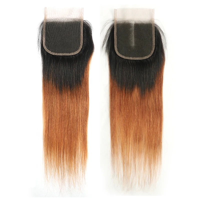 

T1B/30 Ombre Brown Bundles With Closure SOKU Brazilian Straight Human Hair Weave Bundles Non-Remy Blonde Bundles With Closure