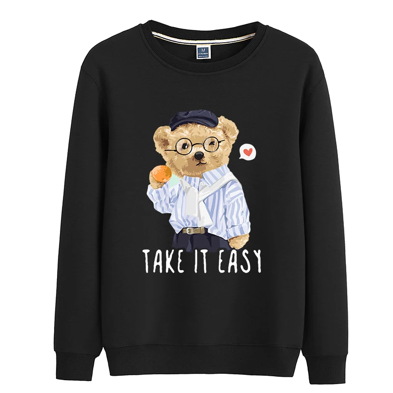 

100% Cotton Winking Bear Hoodie Women Winter Long Sleeve Sweatshirt Loose Pullover Oversized Hoodie Men's And Women's Top S-4XL