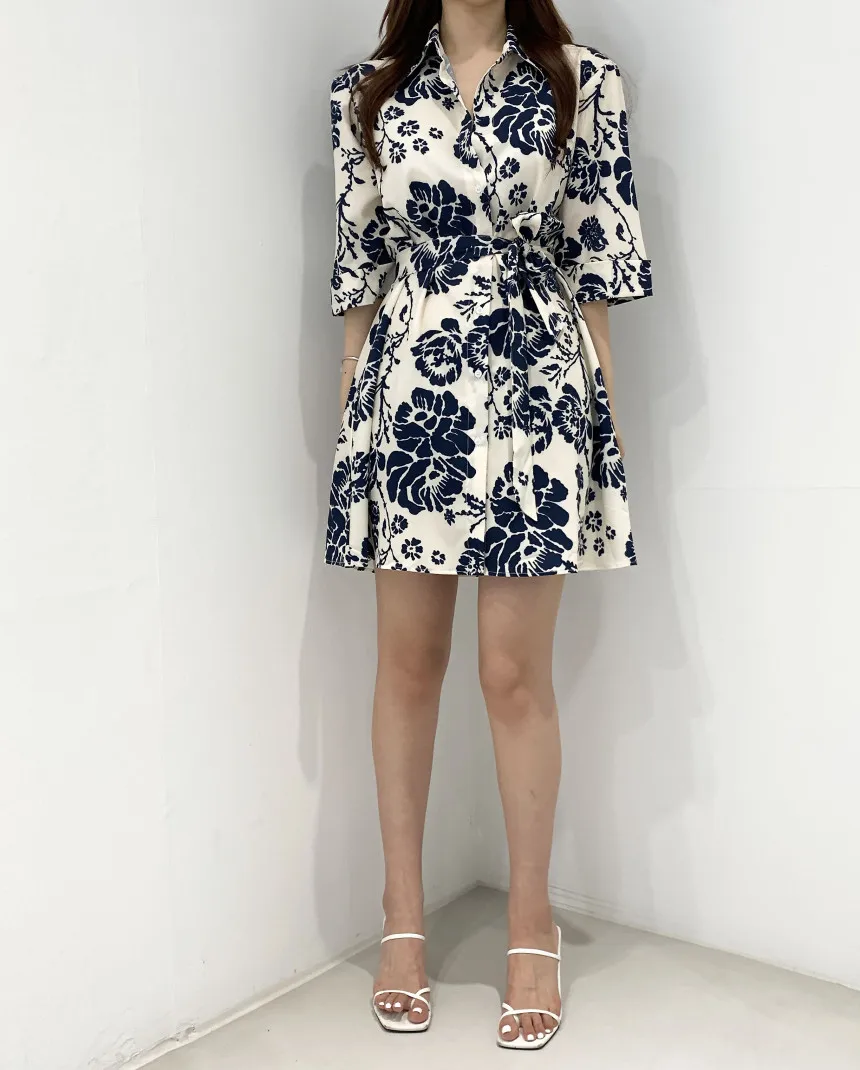 Женское Короткое платье-рубашка с поясом Za повседневное винтажное коротким