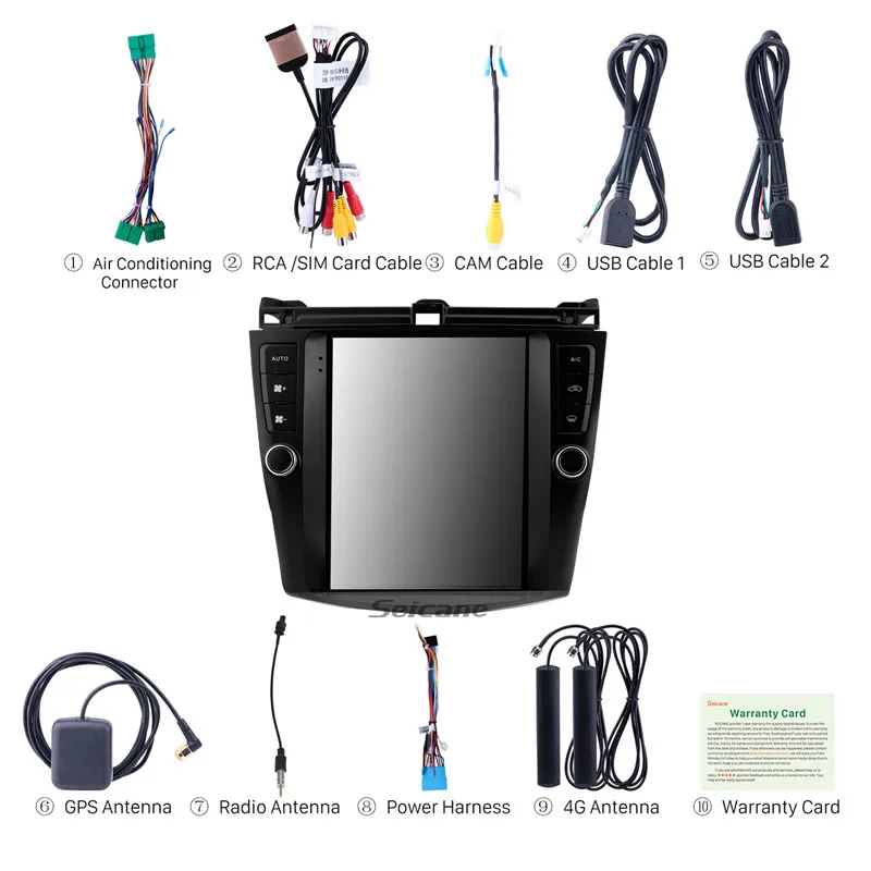 Автомагнитола Seicane 9 7 дюйма Android 10 0 2 + 32 ГБ GPS навигация для Honda Accord 2002 2008 DSP IPS