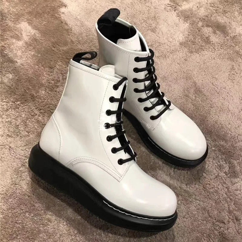 2019 женские ботинки Botines Mujer Цвет черный белый на плоской подошве со шнуровкой