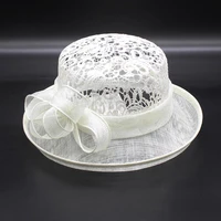 2021 fashion new bride wedding fedora hat lady church sinamay hats women elegant lace cloche cap 55 58cm