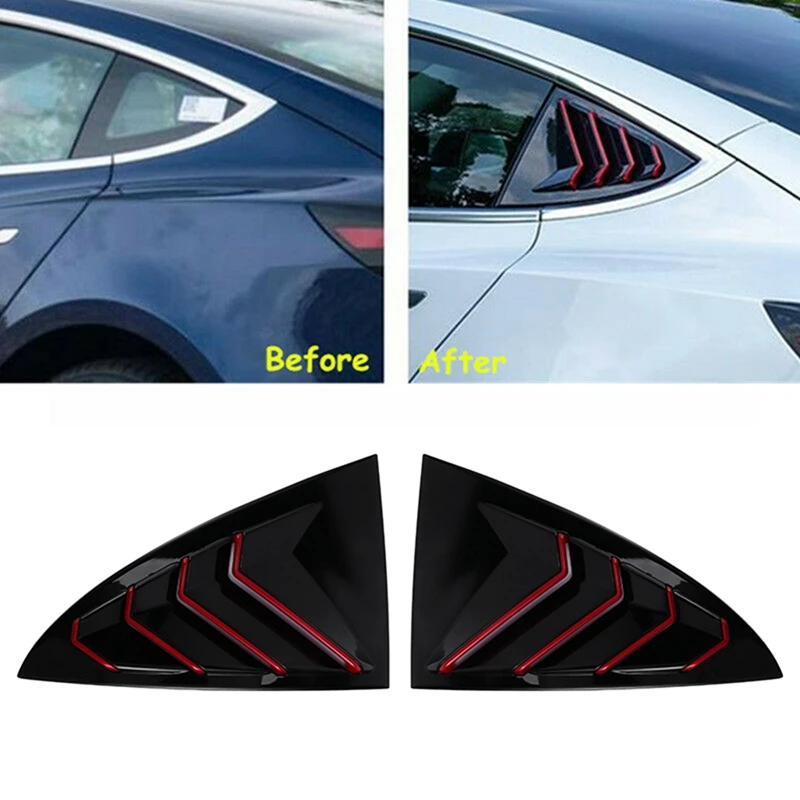 

Glossy Black Car Rear Triple-Cornered Window Louvers Side Vent Cover Decoration for Tesla Model 3 2017-2020