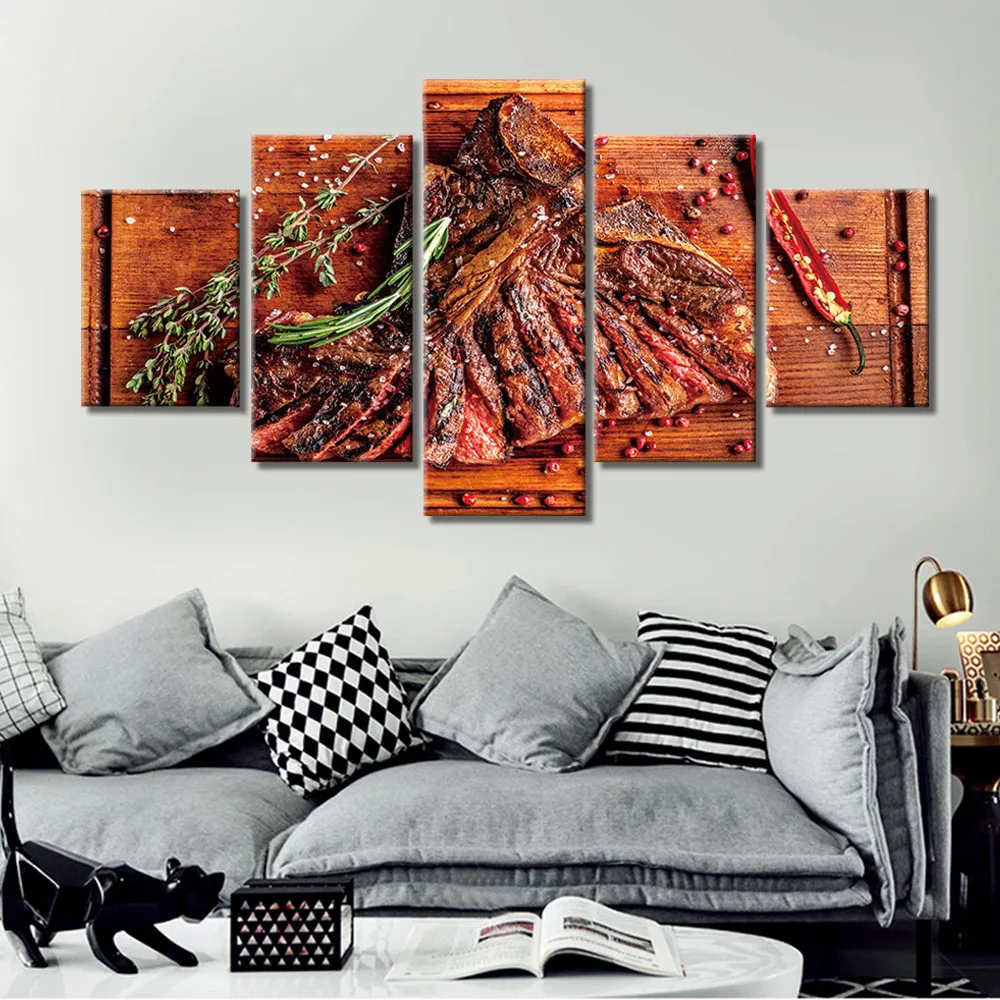 Современные Фото стейк Еда Холст Картина настенный кухонный Арт Декор дома HD