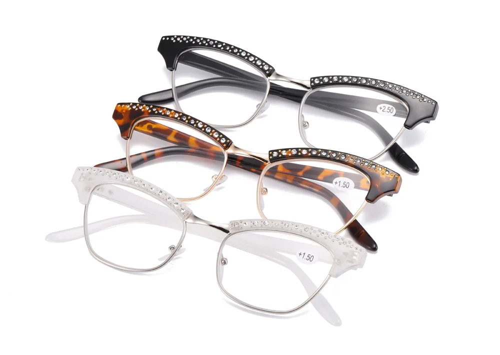 

Cat Eye Reading Glasses Women Diamond Frame Women Presbyopic Eyeglasses Fashion Luxury Designer Cateye Diopter 1 1.5 2 2.5 3.5