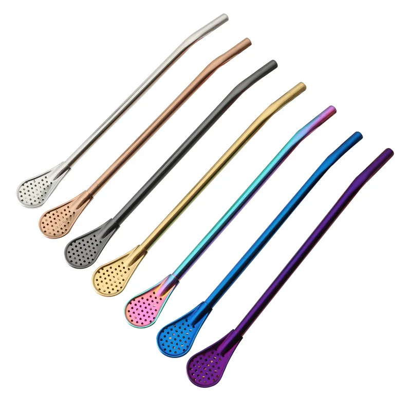 

Creative straw stainless steel straw spoon, filter beverage stirring spoon, straw