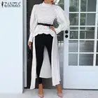 Весенняя Асимметричная блузка ZANZEA, стильная Женская водолазка с пышными рукавами, элегантные плиссированные однотонные Длинные Топы, блузы