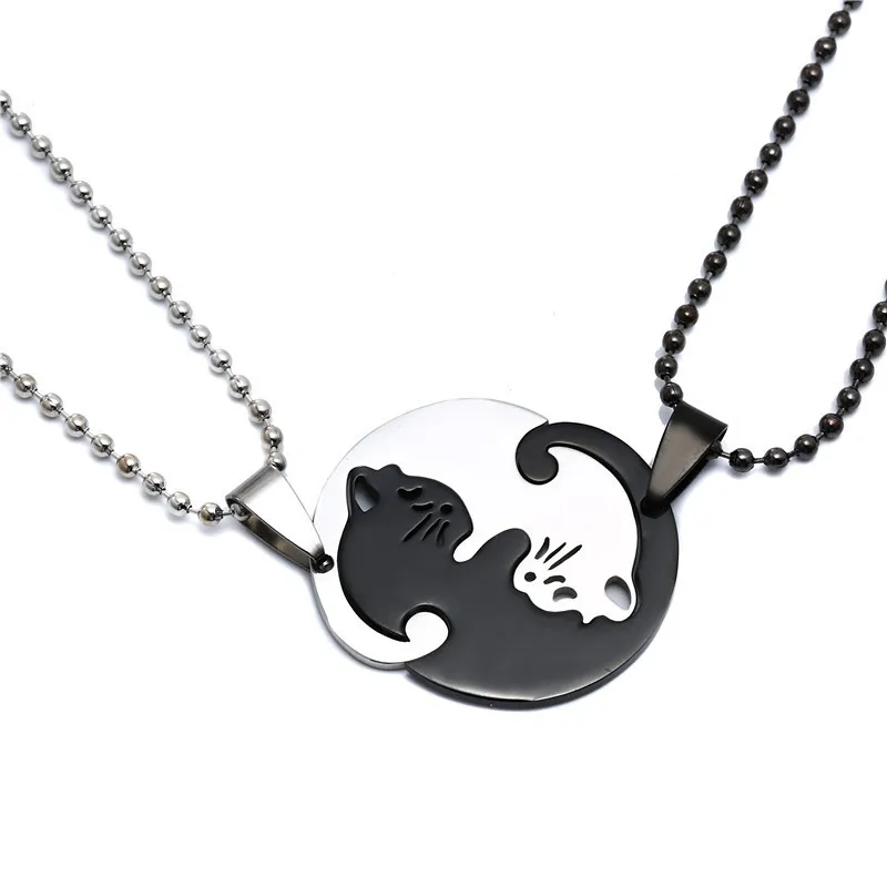 

European And American Stainless Steel Necklace Love Cat Hug Splicing Couple Simple Pendant