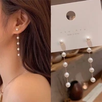 new trend simulation pearl womens long tassel earrings white round pearl wedding stud earrings korean fashion jewelry