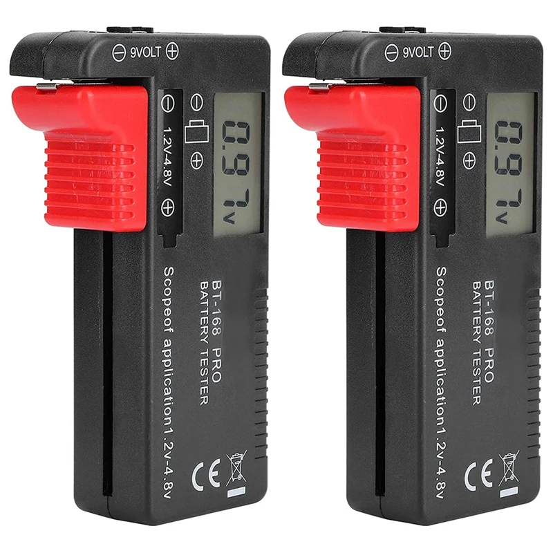 

Battery Tester, 2PCS Digital Battery Capacity Checkered Tester Voltage Checker Battery Test Tool BT-168D Pro