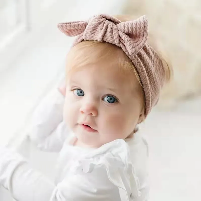 

0-4T New Waffle Baby Girls Bow Headband Soft for Children Bowknot Hairband Infant Knitted Baby Wide Turban Headwrap Bandeau Bebe