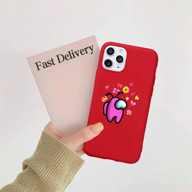 

Among Us Game Phone Case Candy Color Red for iPhone 11 12 pro XS MAX 8 7 6 6S Plus X 5S SE 2020 XR