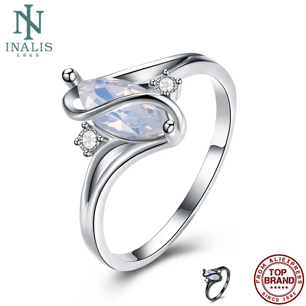 

INALIS White Romantic Streamline Rings For Women With Oval Shape Opal Ring Engagement Female Fashion Jewelry Recommend Hot Sale