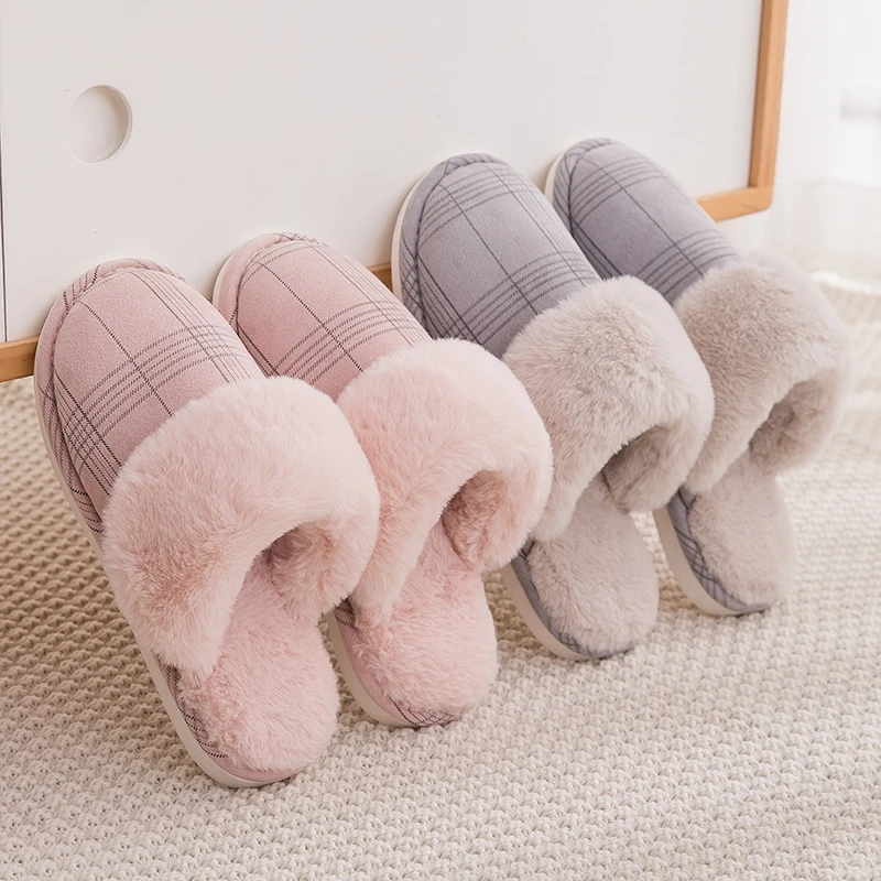 Women's slippers Fur Slippers Winter Warm Big Size 36-44 Plush Non Slip Home shoes Indoor Loves Couple Floor Shoes Bedroom
