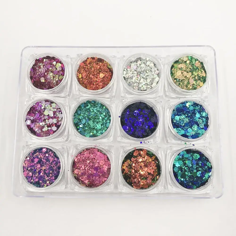 PrettyG DIY 100 г 12 смешанных цветов объемные миксы лазерные блестки для ногтей хлопья