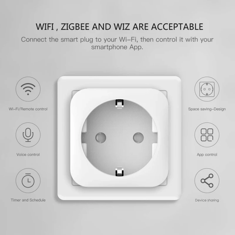 

WiFi EU Smart Plug 16A AC 110~240V Adapter Smart Home Control Wireless Remote Voice Control Timer Socket For Google Home Alexa