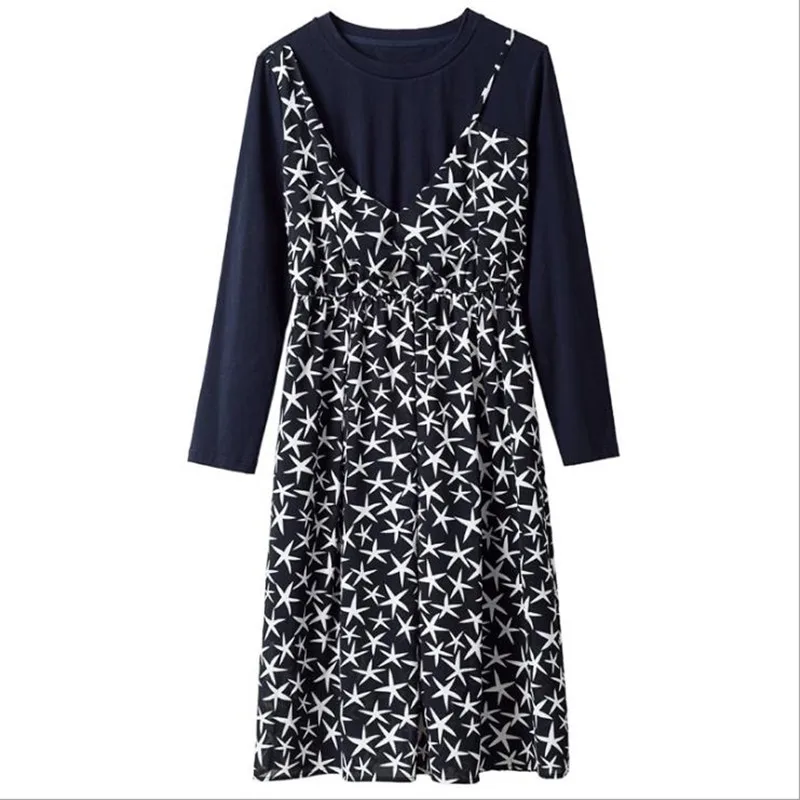 

2021 fake two piece dress women's new fashion stitching slim dress