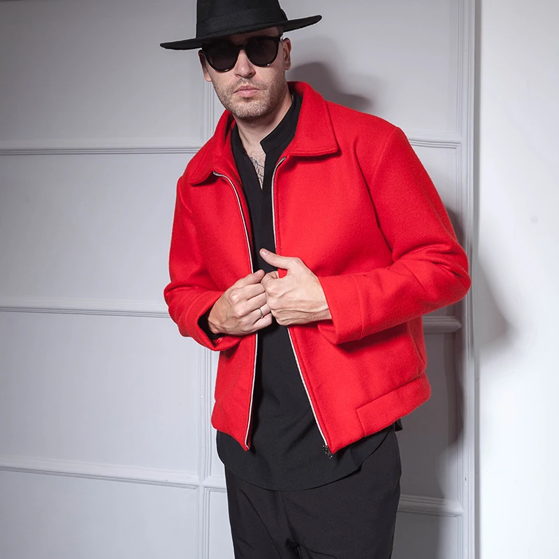 Мужское Короткое шерстяное пальто повседневное короткое приталенное в