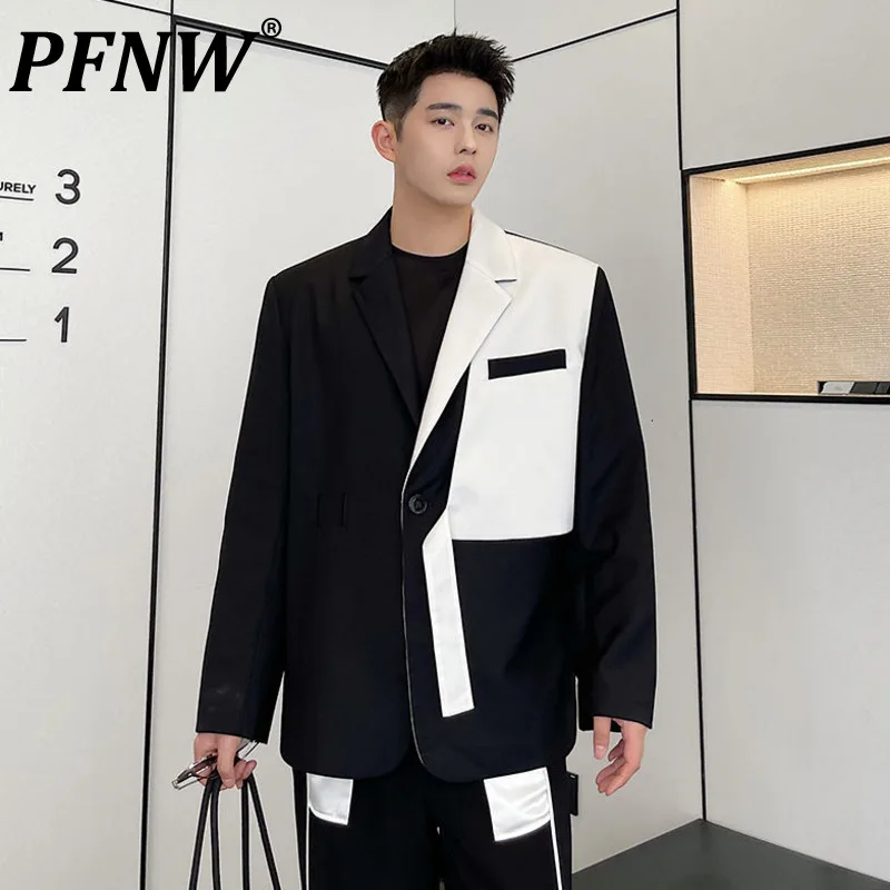 

PFNW 2021 Autumn Winter New Men's Korean Personalized Designer Color Contrast Lapel Suit Coat Male Harajuku Street Balzer 2X1452