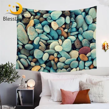 BlessLiving Beach Stones Decorative Wall Hanging Colorful Tapestry 3D Printed Vivid Bedspreads Rock Blue Red Orange Wall Carpet 1