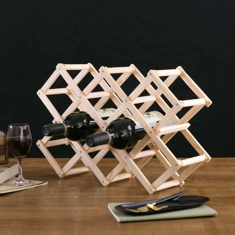 

Новый популярный складной держатель для вина, деревянная стойка для вина, кухонная полка для хранения, 10 держателей для бутылок напитков, де...