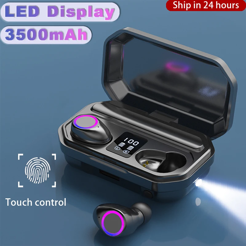 

Wireless Headphones Touch Control Bluetooth 5.0 Earphones Earbuds TWS Sport Headset Noise Cancel LED Display Waterproof 3500mAh