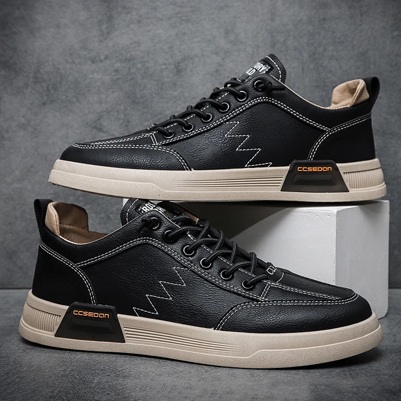 

PU Leather Sneakers Men's Leather Basket Running Man Sport Shoes Mens Shoes Sports Shoes Tennis Men's Gym Black Trainers