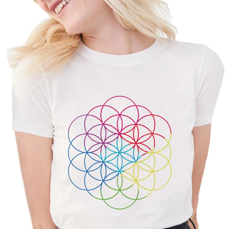 Женская футболка с геометрическим принтом белая облегающая в стиле Харадзюку