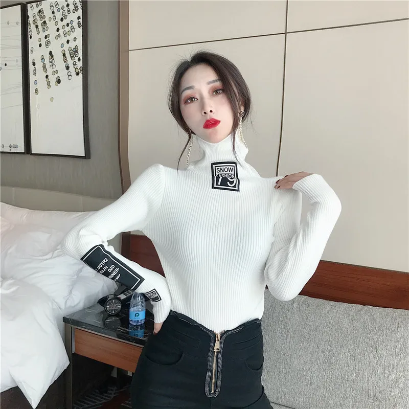 Женская приталенная рубашка модная брендовая водолазка пуловер на осень и зиму |