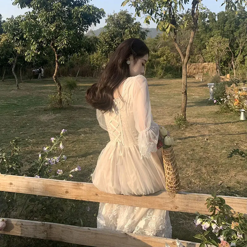 Женское кружевное платье Leiouna повседневное белое сказочное макси на бретельках