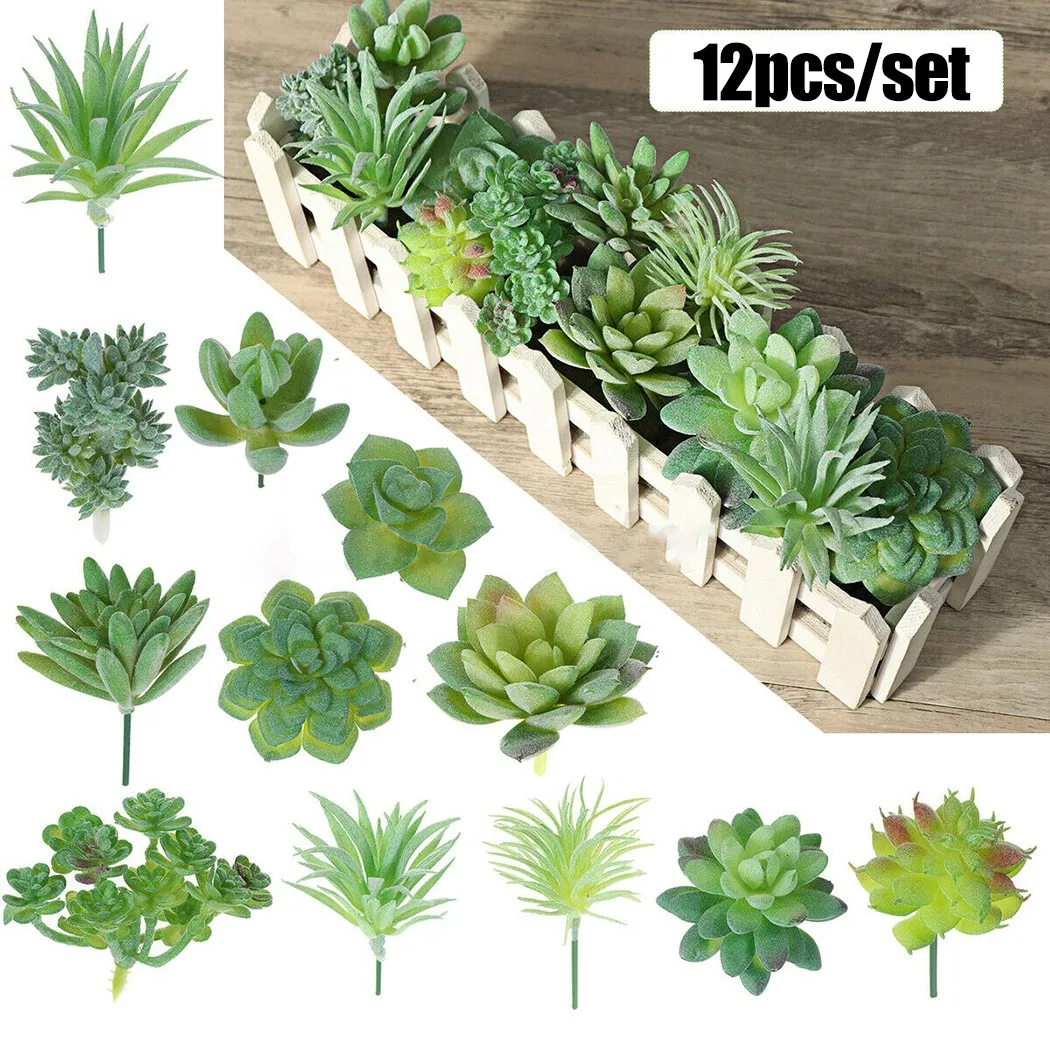 

12pcs Artificial Succulent Flocking Plants PVC Plastic Fake Succulents Mini Desktop Decoration Potted Plants Home Garden Decor