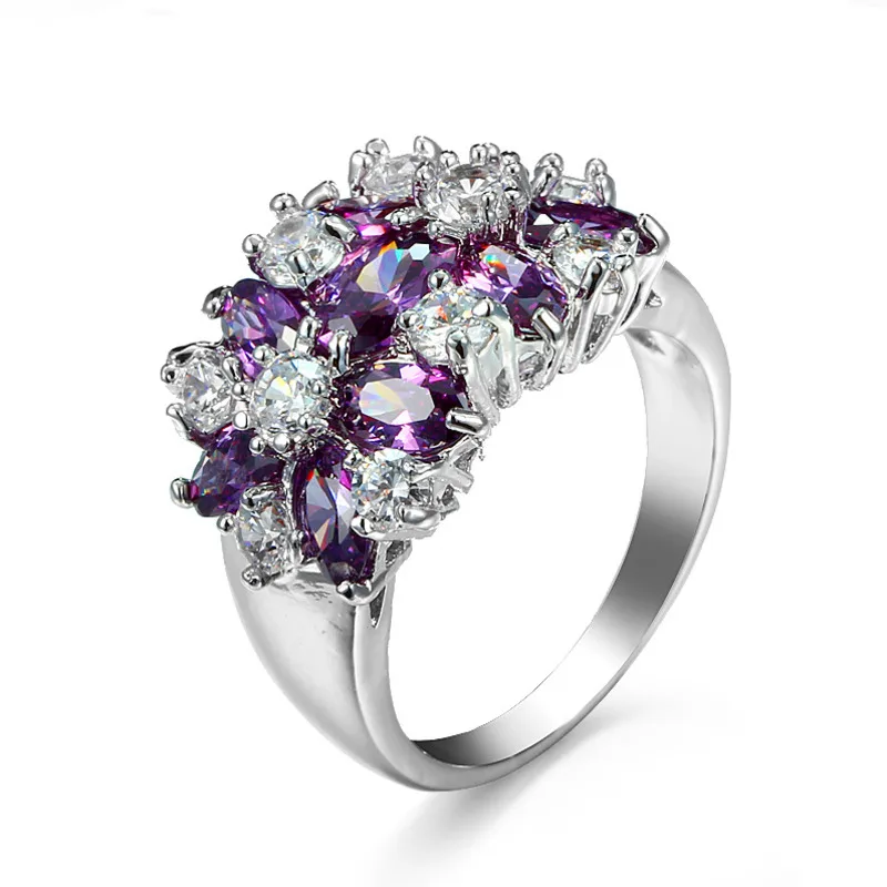 Роскошные кольца с цветком Anillos Yuzuk из серебра 925 пробы красным фиолетовым и