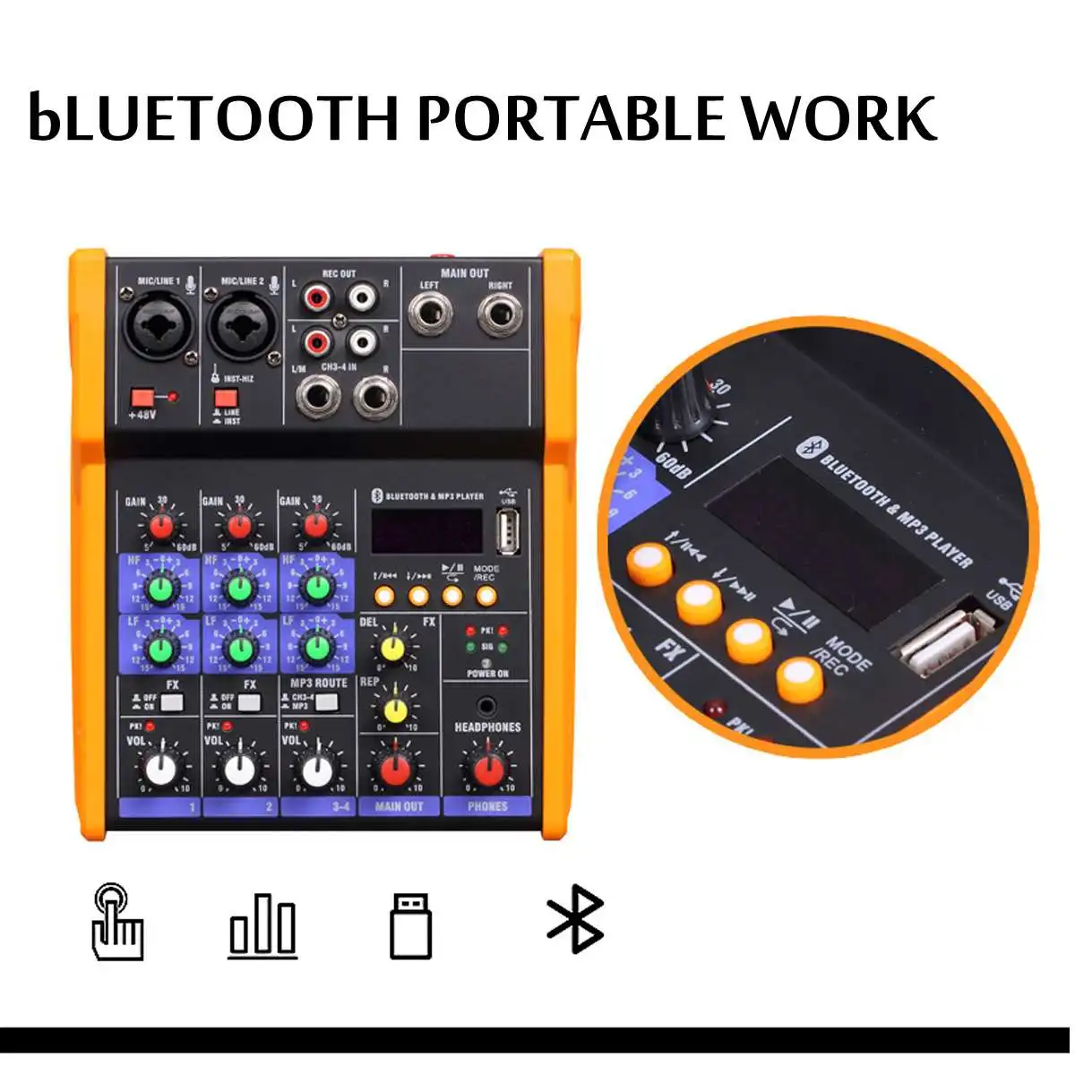 4 канальный bluetooth микрофон 48 В звуковая консоль профессиональный аудио Миксер для