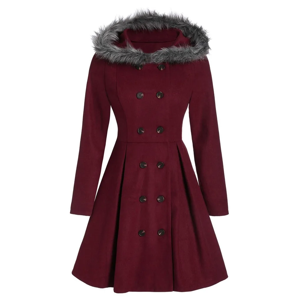 SAGACE Women Fashion Plus Size Double Breasted Fur Hooded Long Coat Full Cotton Pencil keep warm Korean Jacket Casual CoatOct 15