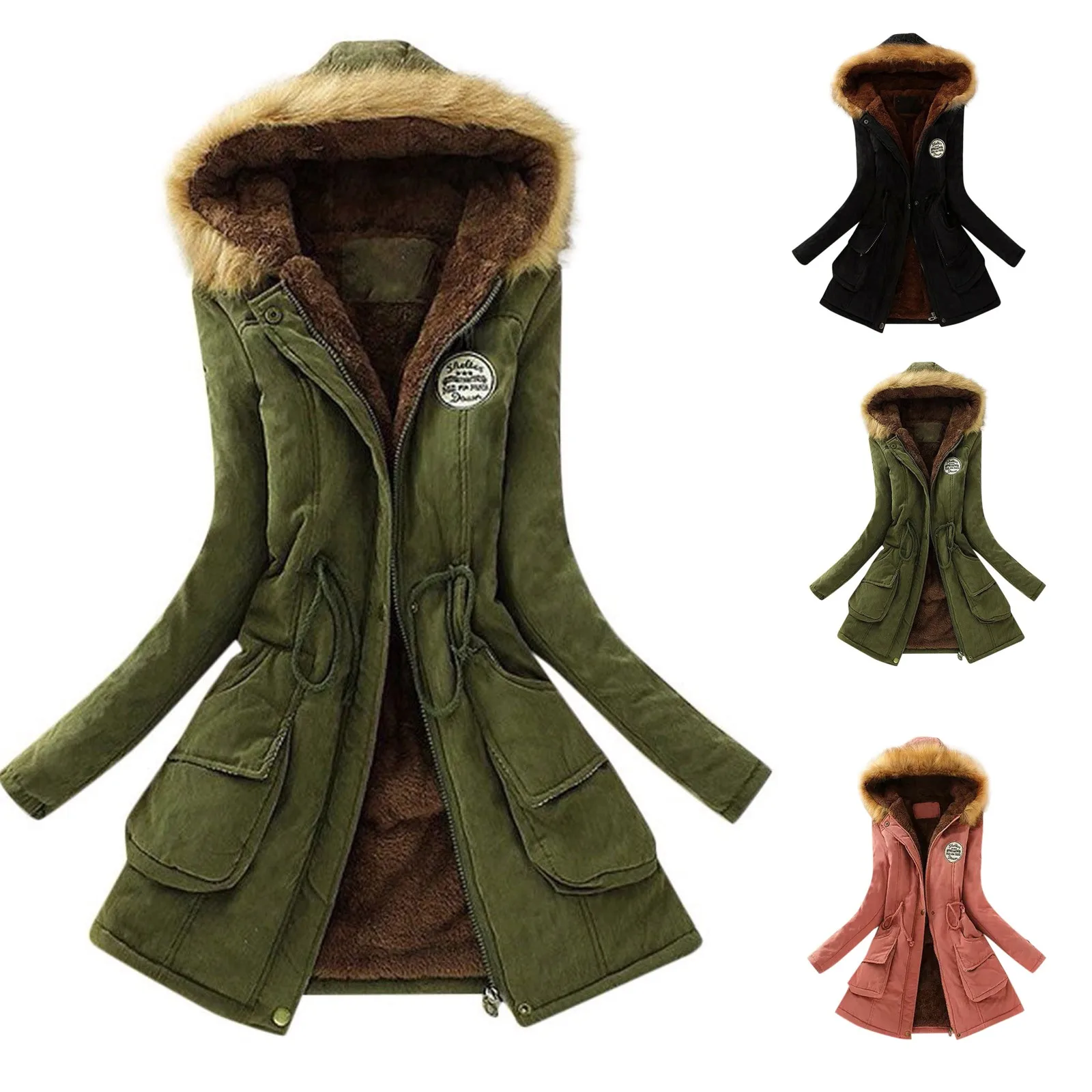 

new winter military coats women cotton wadded hooded jacket medium-long casual parka 2021 plus size quilt snow outwear plus size