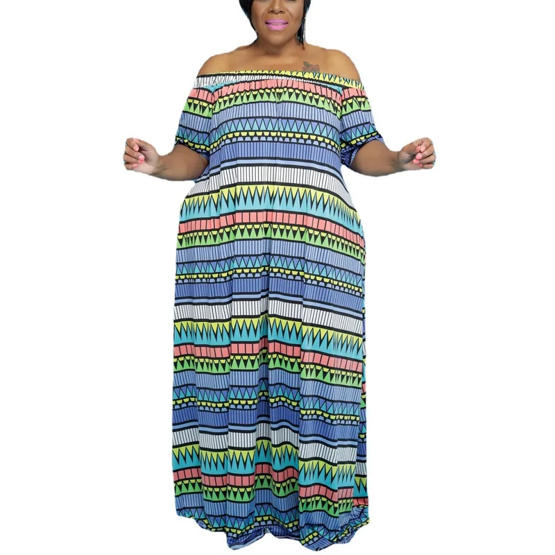 

African Dresses For Women Plus Size 5XL Wedding Party Casual Summer Dress Shoulder Off Oversized 2021 Dashiki Print Maxi Dress