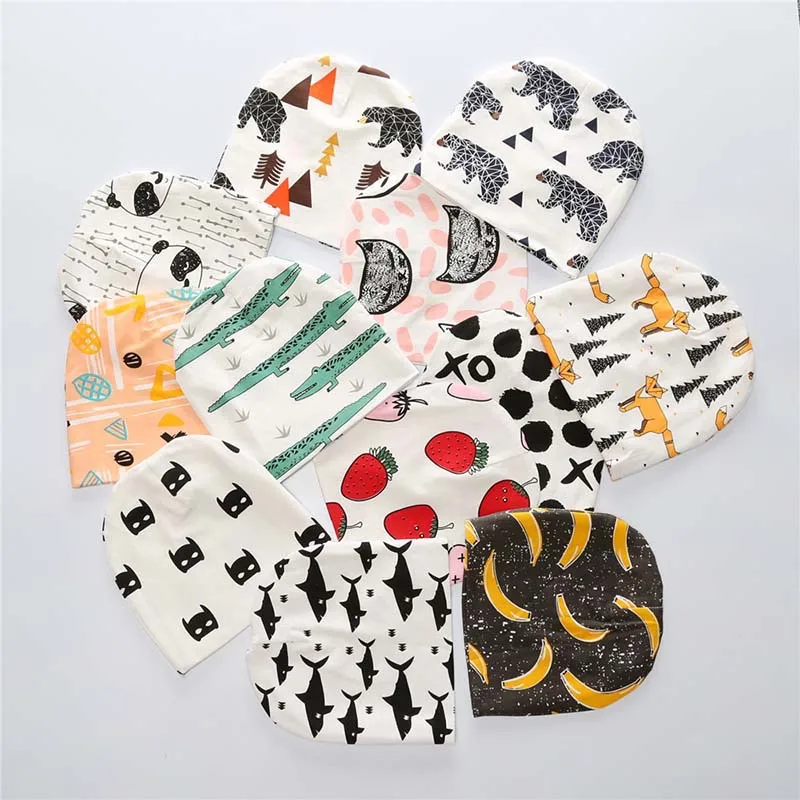 Baby Cotton Bibs Bandana With Hats Caps Infant Boys Girls Beanie Print Toddler Hat Cap Bib 2 Pieces Accessories | Детская одежда и